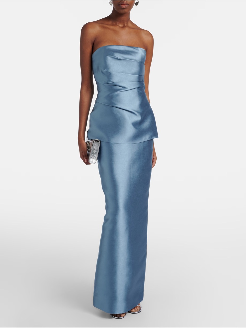 Solace London Strapless Satin Gown in Steel Blue